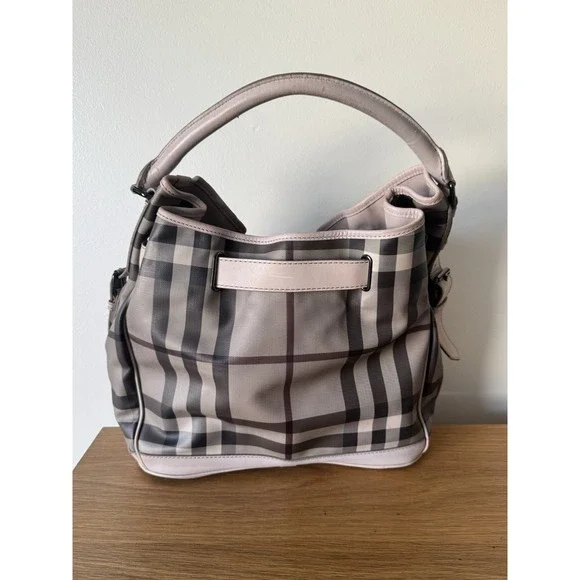Burberry Beige Smoked Check PVC and Leather Walden Hobo Medium Women's Bag - Picture 3 of 15